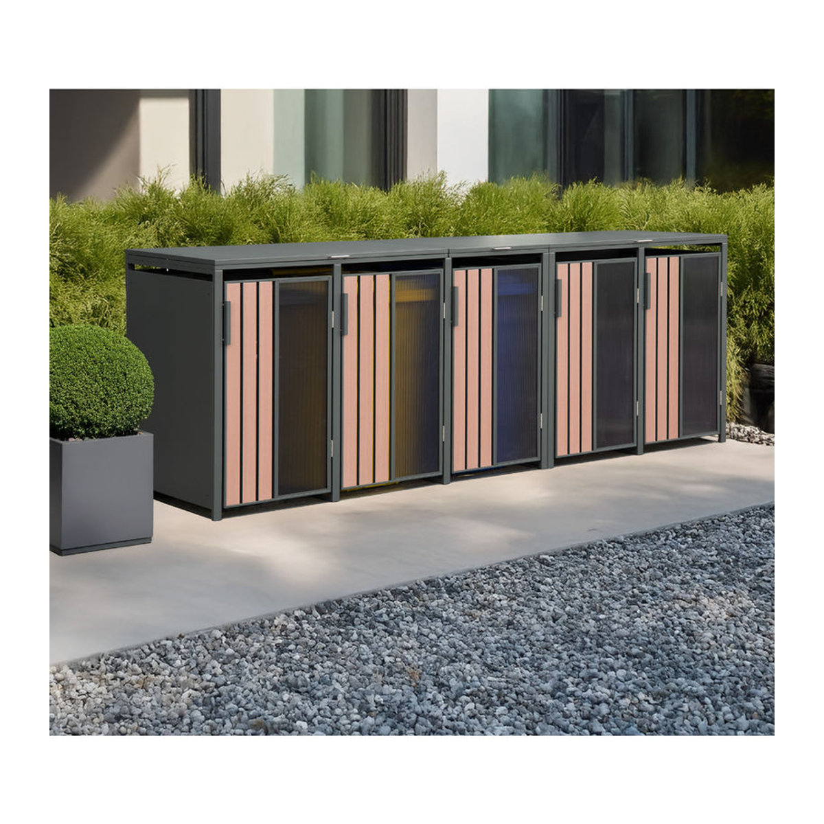 Westmann Mülltonnenbox Status 5 für 5 x 240L in Anthrazit und Holzoptik, B/T/H: 330 x 80 x 116 cm - Bild 2