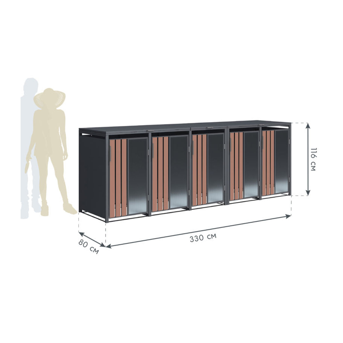 Westmann Mülltonnenbox Status 5 für 5 x 240L in Anthrazit und Holzoptik, B/T/H: 330 x 80 x 116 cm - Bild 3