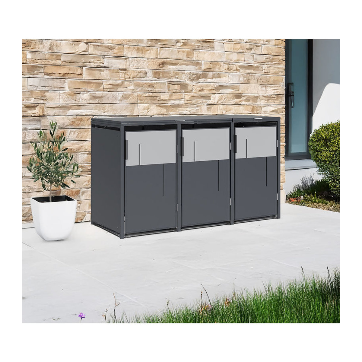 Westmann Mülltonnenbox Tonus 3 für 3 x 240L in Anthrazit, B/H/T: 198 x 116 x 80 cm - Bild 3