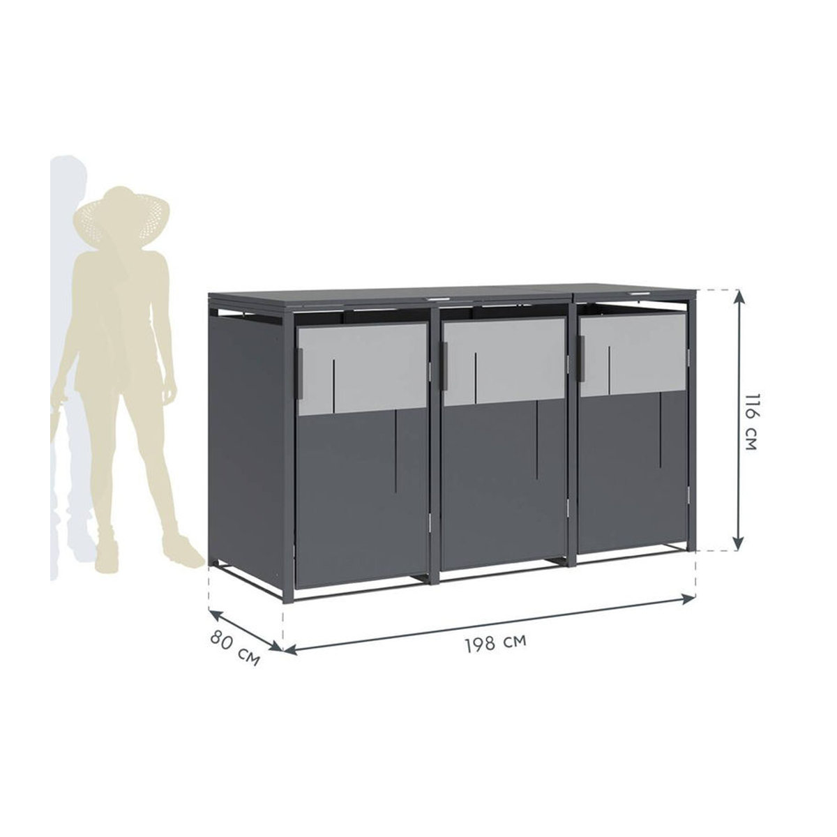 Westmann Mülltonnenbox Tonus 3 für 3 x 240L in Anthrazit, B/H/T: 198 x 116 x 80 cm - Bild 4