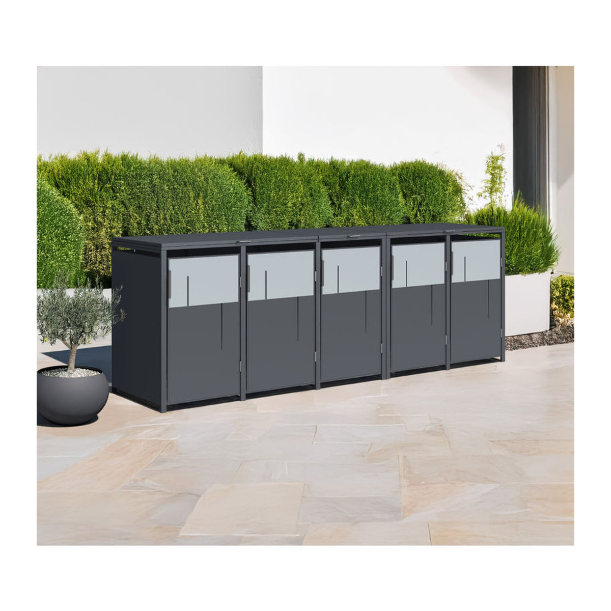 Westmann Mülltonnenbox Tonus 5 für 5 x 240L in Anthrazit und Holz Mix, B/H/T: 330 x 116 x 80 cm - Bild 1