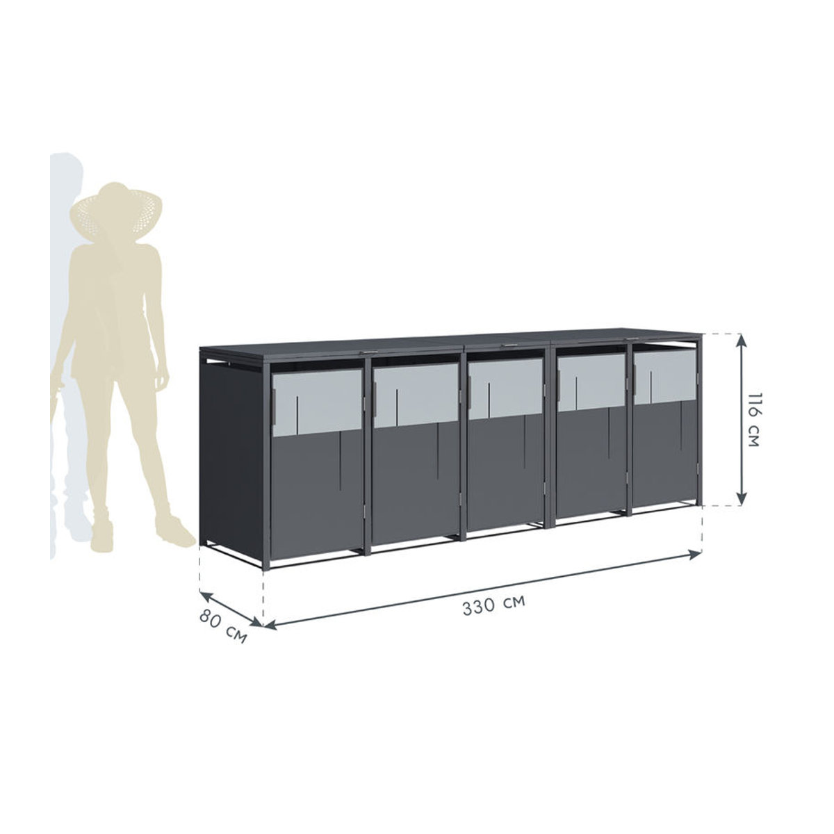 Westmann Mülltonnenbox Tonus 5 für 5 x 240L in Anthrazit und Holz Mix, B/H/T: 330 x 116 x 80 cm - Bild 2