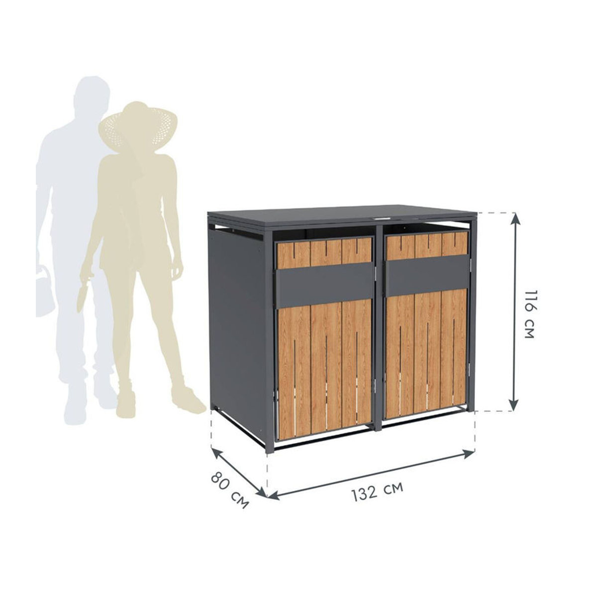 Westmann Mülltonnenbox Varius 2 für 2 x 240L in Anthrazit und Holzoptik, B/H/T: 132 x 116 x 80 cm - Bild 3