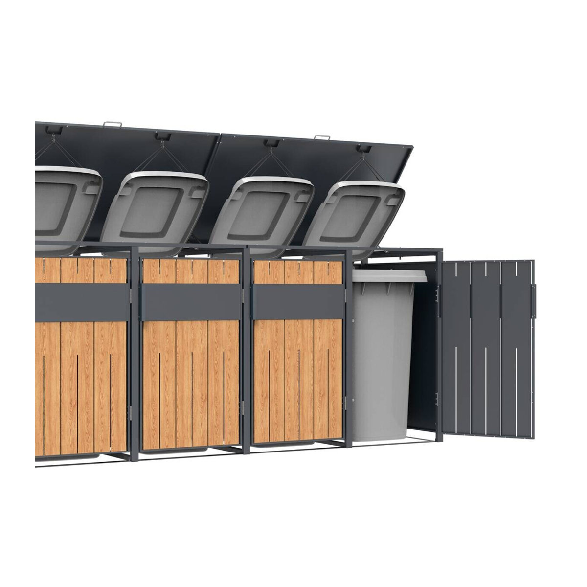 Westmann Mülltonnenbox Varius 5 für 5 x 240L in Anthrazit und Holzoptik, B/H/L: 330 x 116 x 80 cm - Bild 2