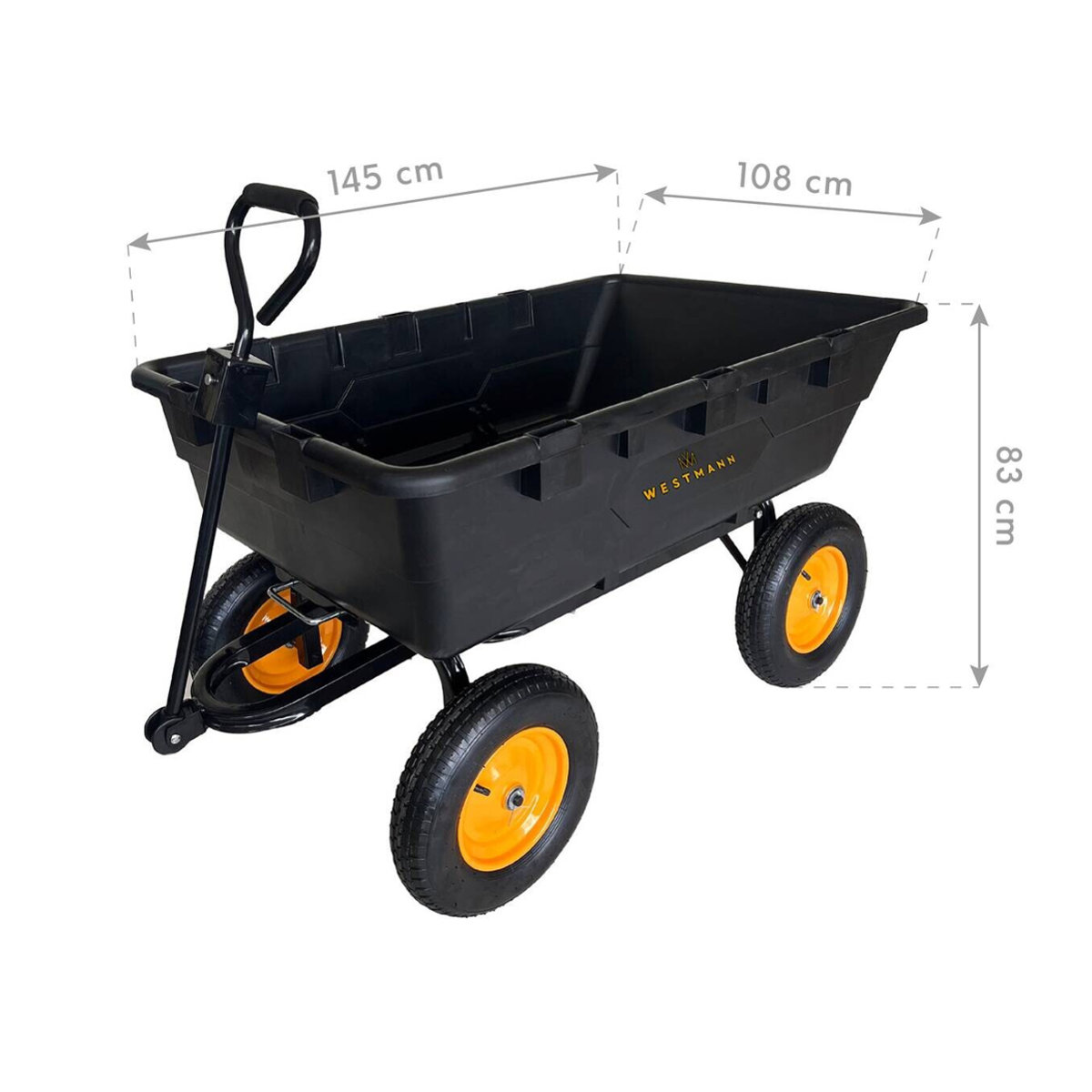 Westmann Schubkarre Prakta L Gartenwagen aus Kunststoff mit Kippfunktion in Schwarz B/H/L: 108 x 83 x 145 cm - Bild 5
