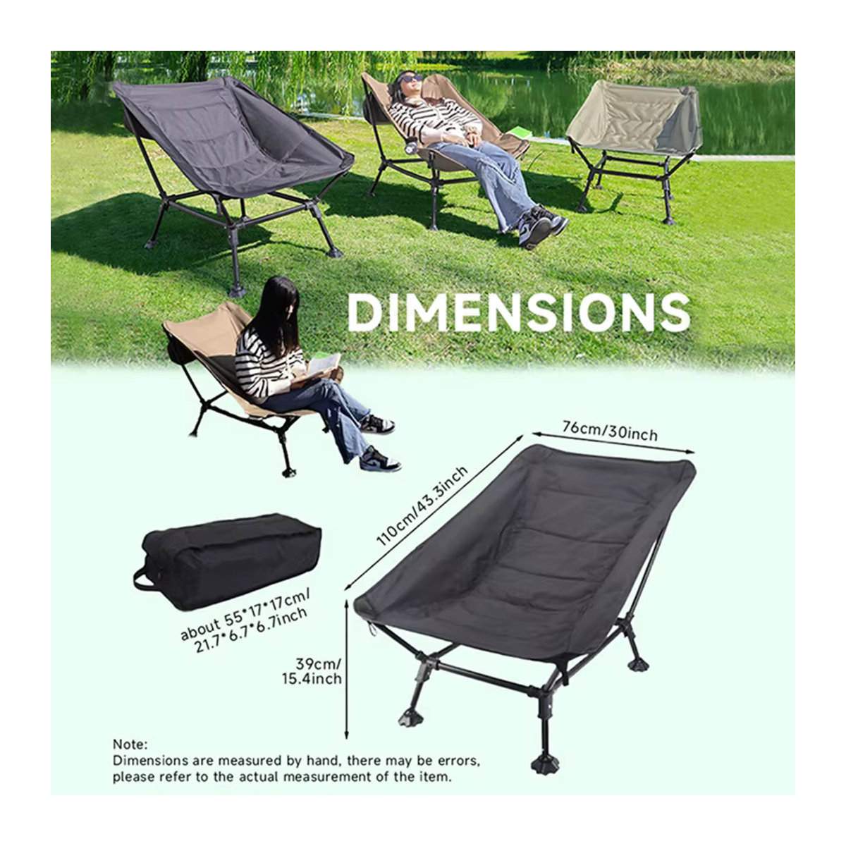 WESTTUNE Klappbarer Liegestuhl aus Aluminiumlegierung für Erwachsene, übergroßer Campingstuhl für Outdoor und Freizeit, Schwarz/Mehrfarbig - Bild 3