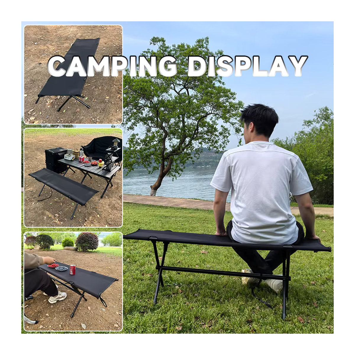 WESTTUNE Outdoor-Langstuhl für zwei Personen, zusammenklappbarer Doppelsitzhocker für Camping und Wandern - Bild 4