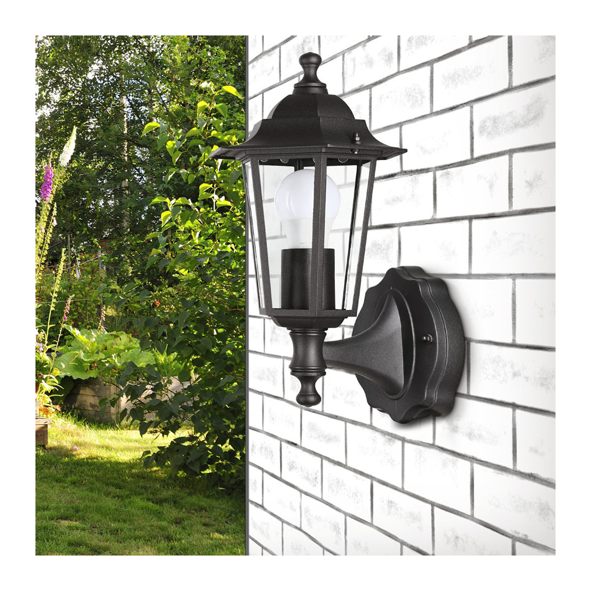Wetterfeste Wandleuchte aus Aluminium und Glas mit IP44 Schutzart und E27 Fassung für Garten und Einfahrt - Bild 2