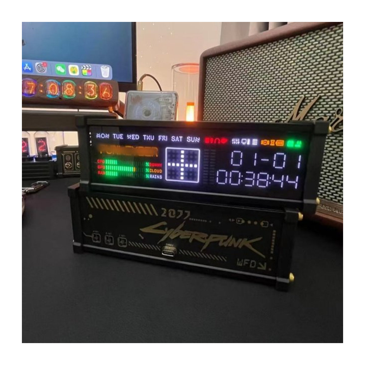 WFD Retro elektronische Röhrenuhr mit Spektrumfunktion in Schwarz für deine Desktop-Dekoration im Cyberpunk-Stil - Bild 1