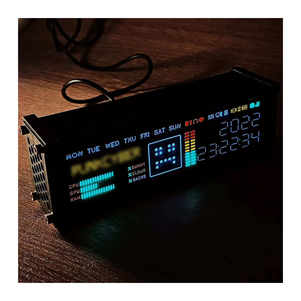 WFD Retro elektronische Röhrenuhr mit Spektrumfunktion in Schwarz für deine Desktop-Dekoration im Cyberpunk-Stil - Bild 2