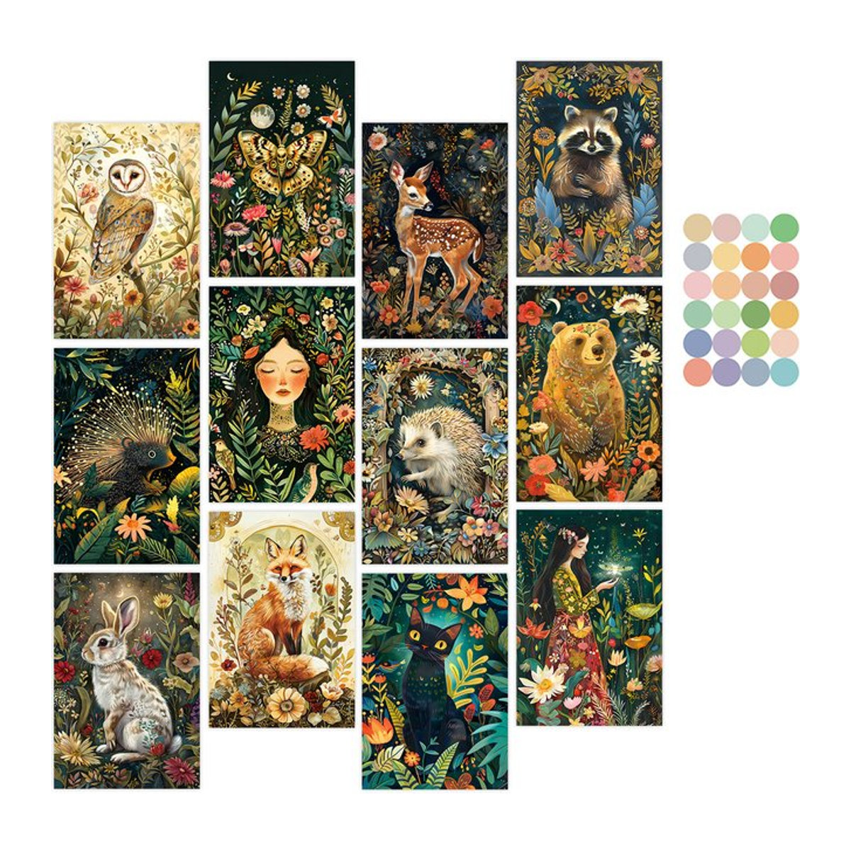 WhimsyWoodland 12er-Pack Vintage-Kunstkarten mit Wildtieren, mehrfarbige Wandcollage aus Papier für deine Heimdekoration - Bild 1
