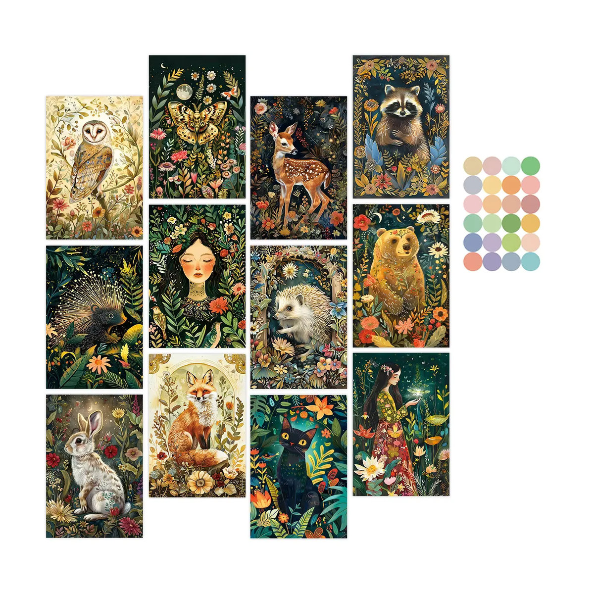 WhimsyWoodland 12er-Pack Vintage-Kunstkarten mit Wildtieren, mehrfarbige Wandcollage aus Papier für deine Heimdekoration - Bild 6