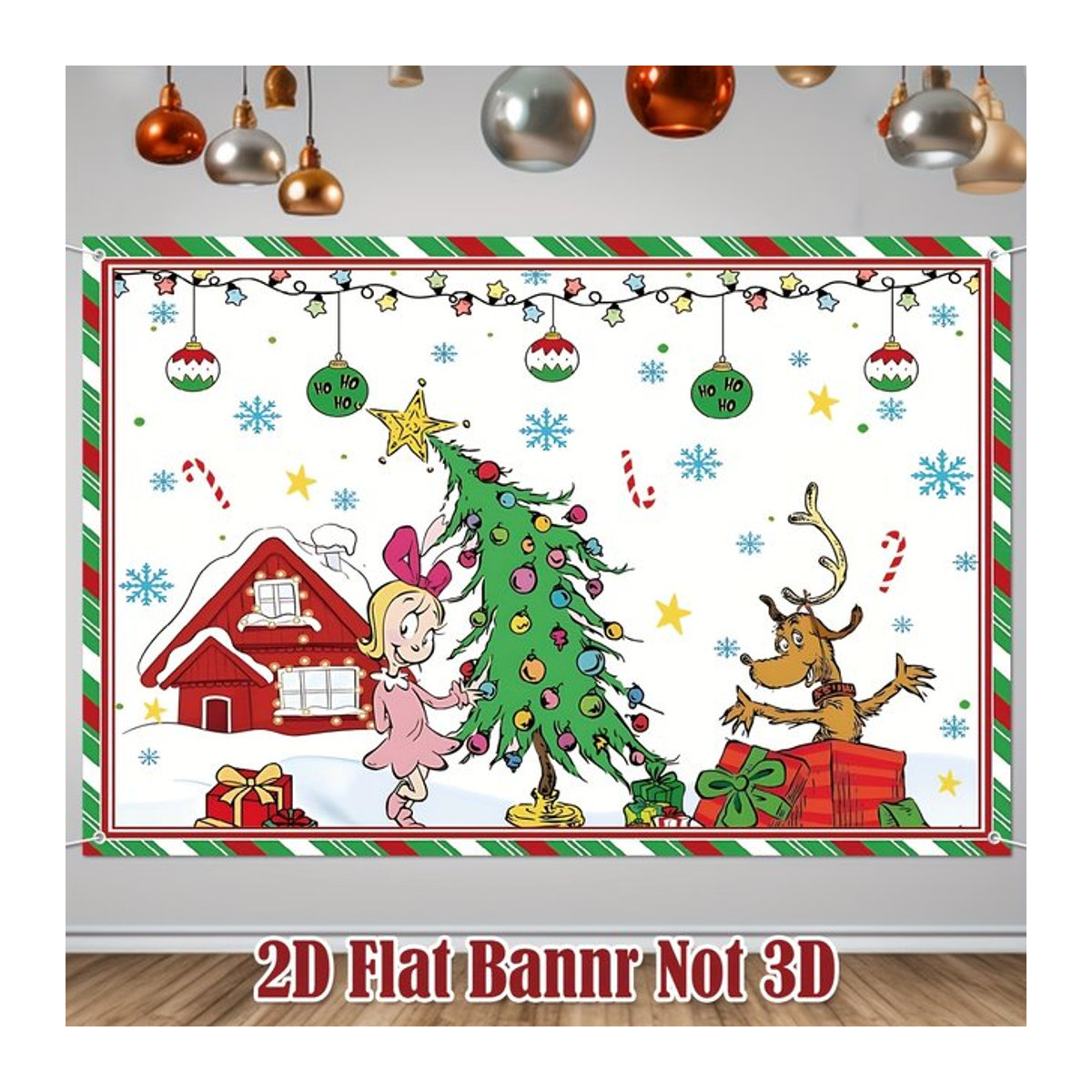 Whoville Weihnachtsbanner Frohe Weihnachten mit Schneeflocken und Weihnachtsbaum in Grün und Weiß als hängende Dekoration für Kinder - Bild 1