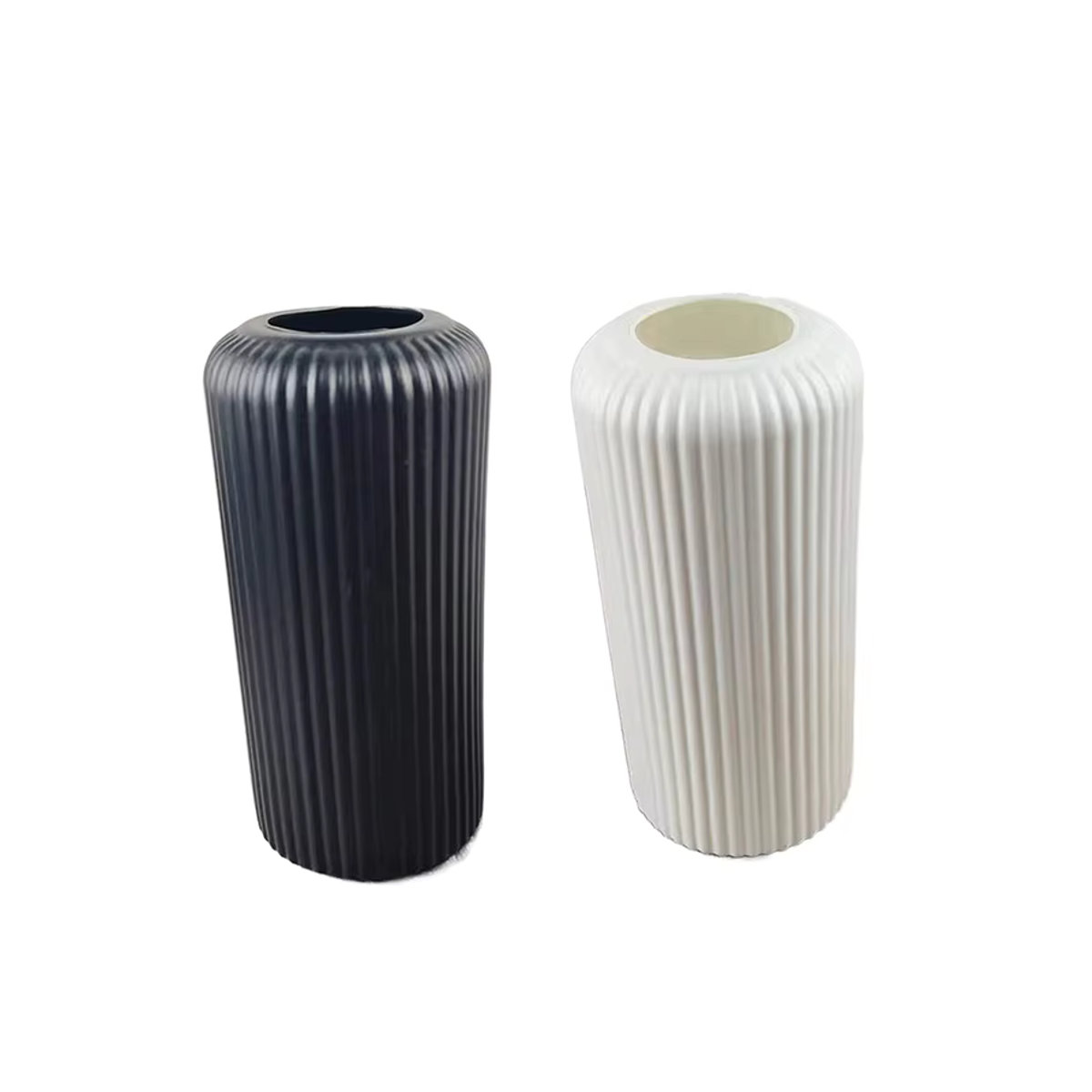 WHPHous Dekorative Blumenvase in Keramik-Optik mit Streifenmuster, Schwarz-Weiß, Zylindrisch und Minimalistisch - Bild 3