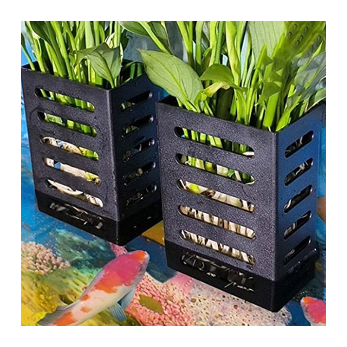 WHPHous Hängender Aquarium-Pflanzenhalter aus Kunststoff, Quadratischer Wasserpflanzentopf in Schwarz für Aquascape-Dekorationen - Bild 1
