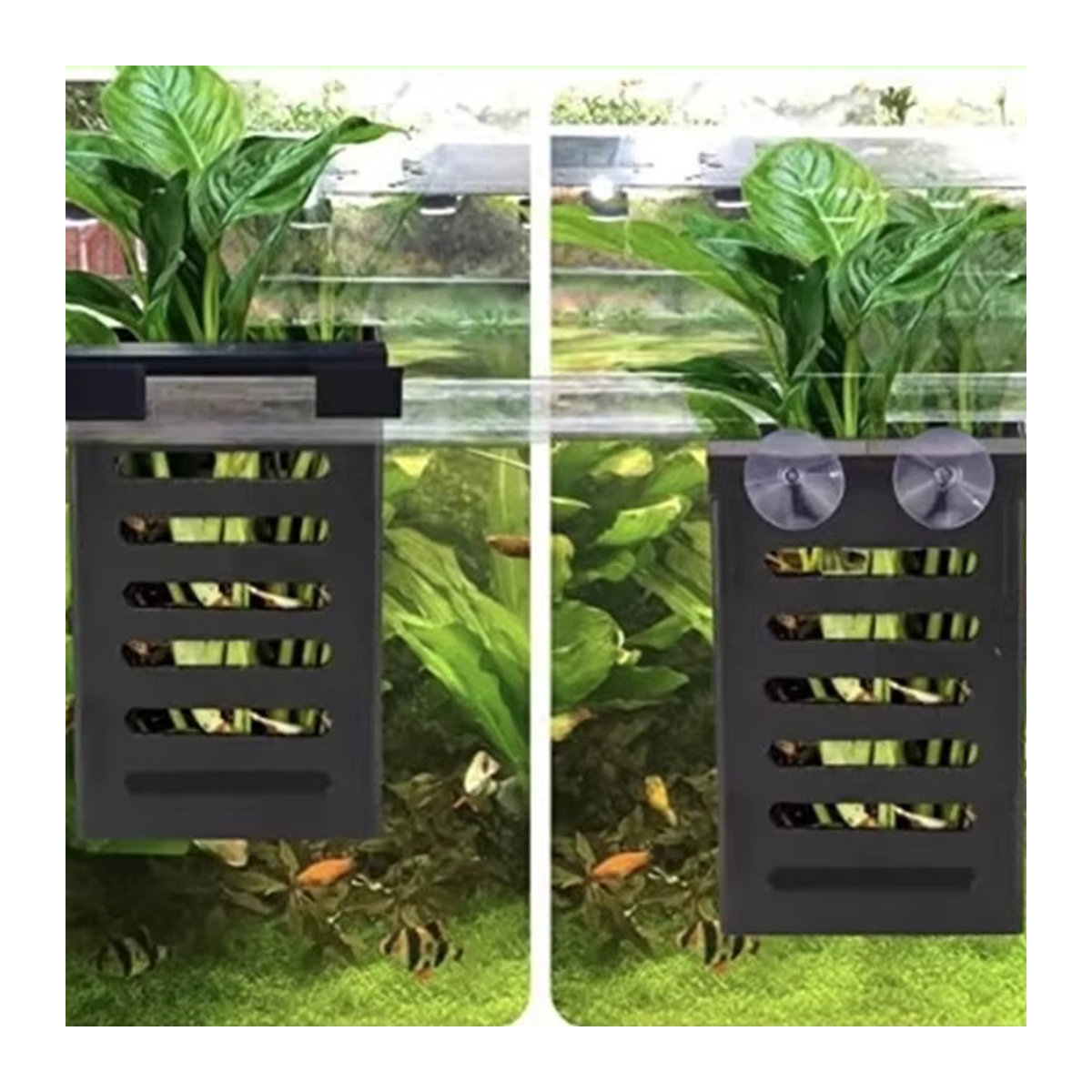 WHPHous Hängender Aquarium-Pflanzenhalter aus Kunststoff, Quadratischer Wasserpflanzentopf in Schwarz für Aquascape-Dekorationen - Bild 2