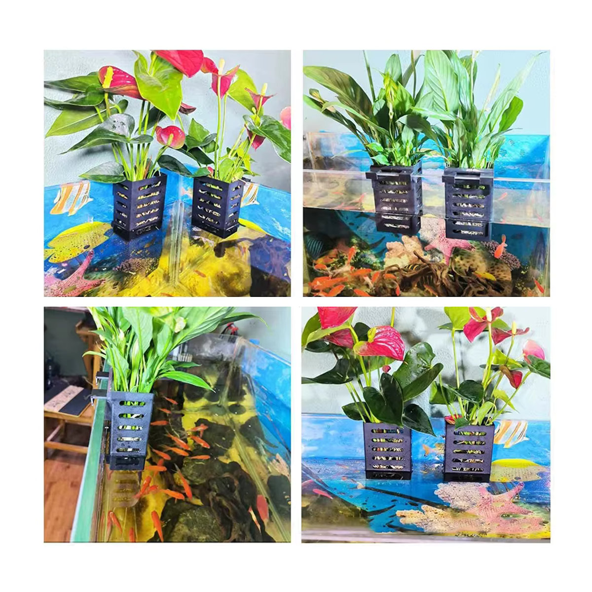 WHPHous Hängender Aquarium-Pflanzenhalter aus Kunststoff, Quadratischer Wasserpflanzentopf in Schwarz für Aquascape-Dekorationen - Bild 3