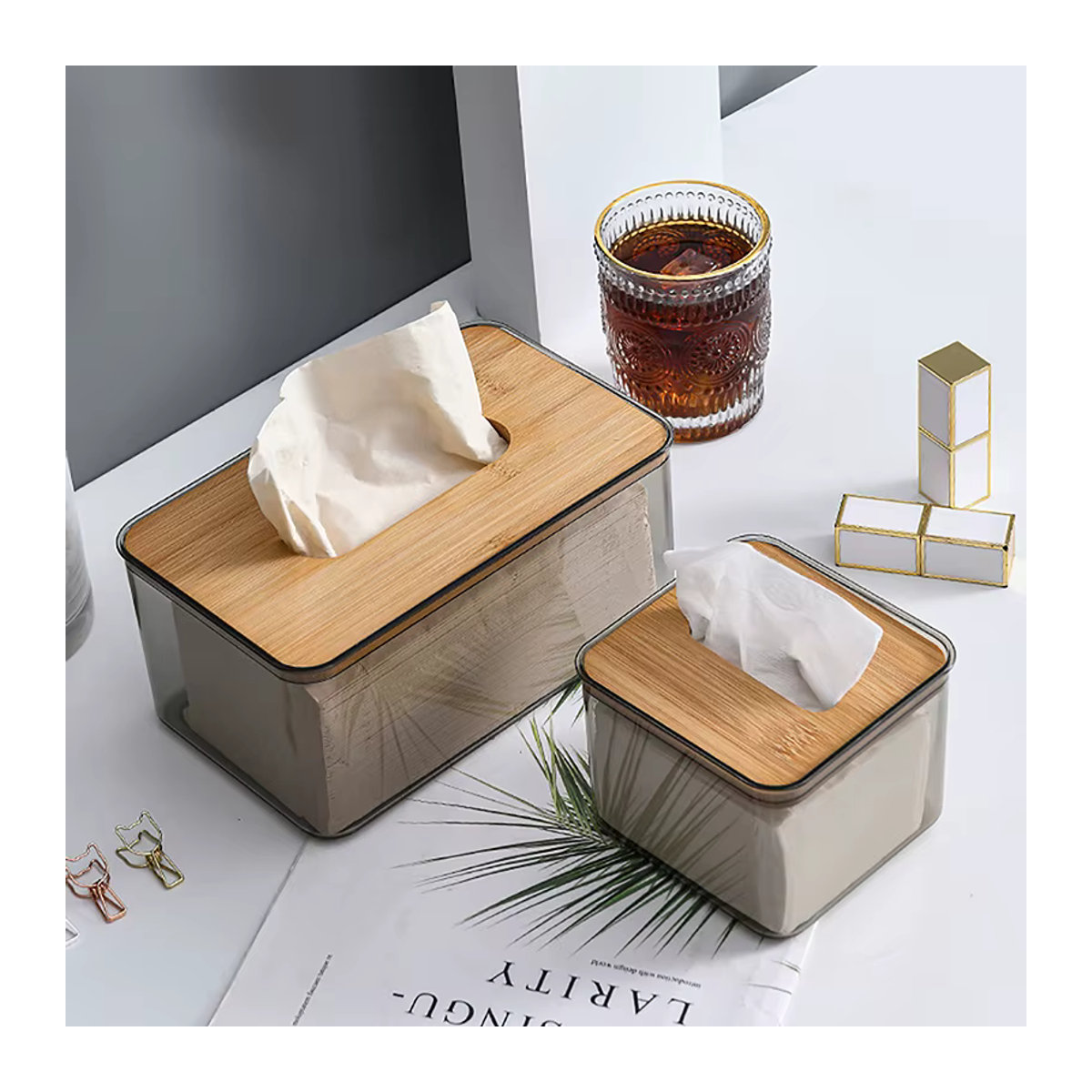 WHPHous Moderne Serviettenbox aus Holz und transparentem Material, Rechteckig - Bild 2
