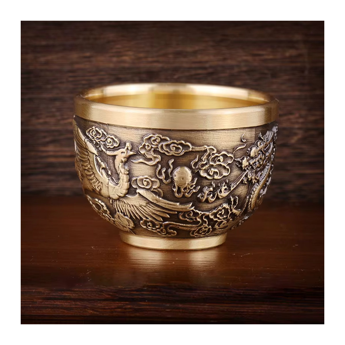 WHPHous Phoenix Zylinder Ornament aus handgeschnitztem Messing in Gold für Feng Shui - Bild 1