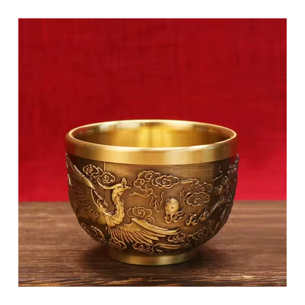 WHPHous Phoenix Zylinder Ornament aus handgeschnitztem Messing in Gold für Feng Shui - Bild 2