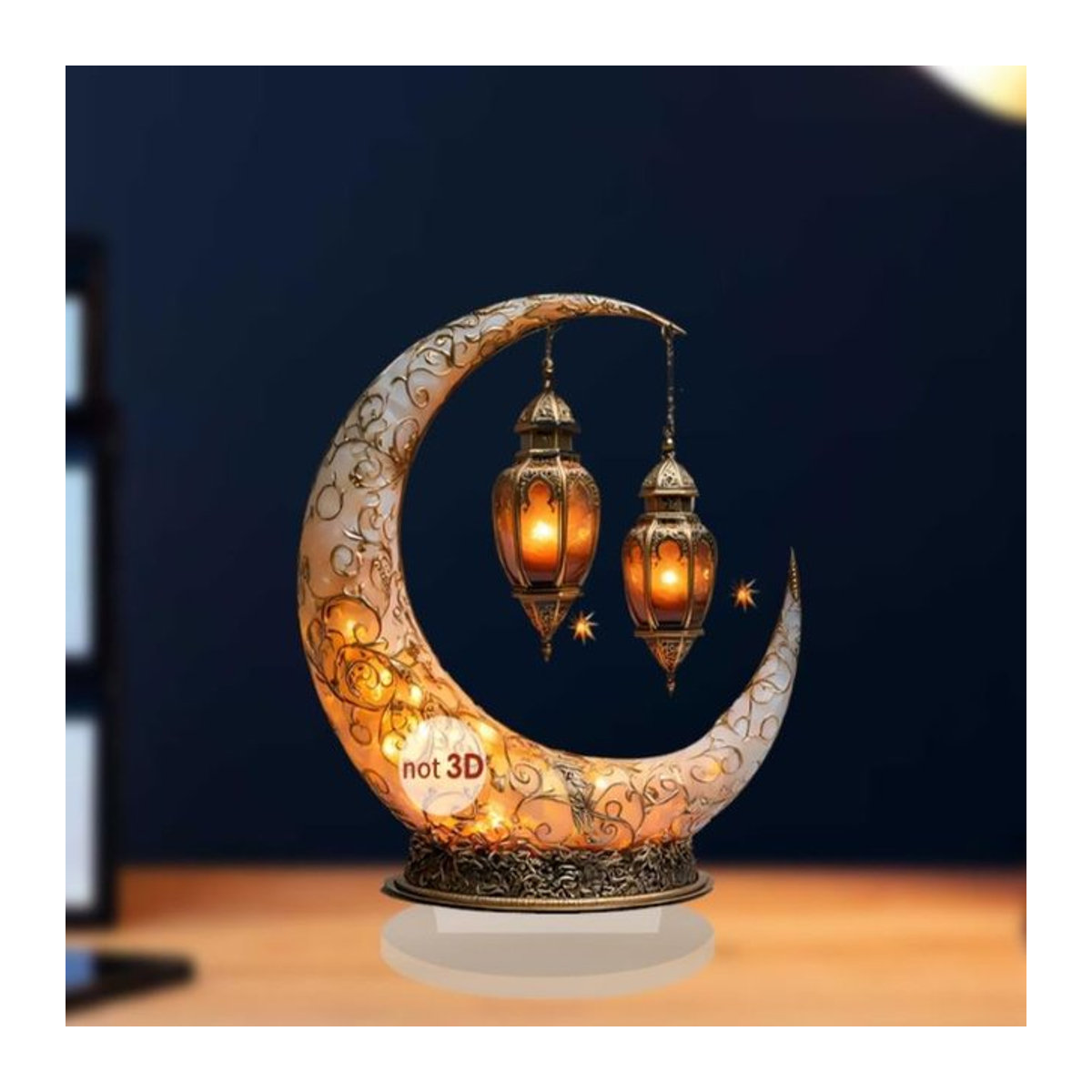 WHPHous Ramadan Dekoration Halbmond Ornament aus Acryl in Gold für Eid Al-Fitr und islamische Feierlichkeiten - Bild 1