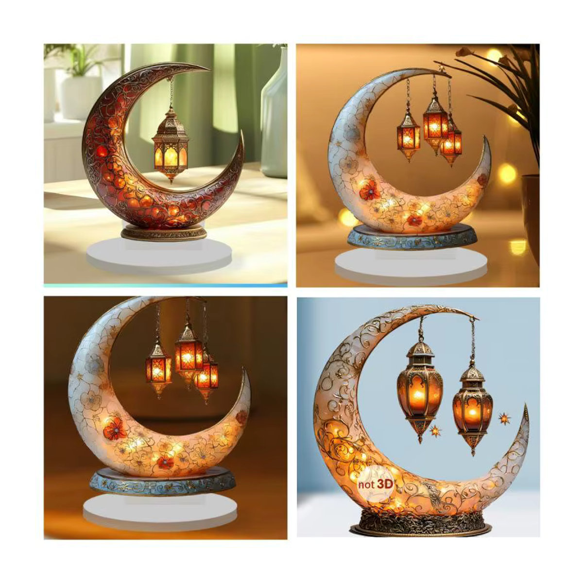 WHPHous Ramadan Dekoration Halbmond Ornament aus Acryl in Gold für Eid Al-Fitr und islamische Feierlichkeiten - Bild 2