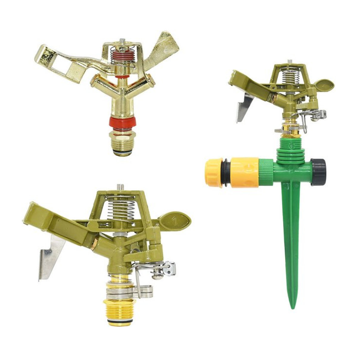 WHWH Pulsierender Sprinkler mit 360-Grad-Rotation und Erdspieß für die Gartenbewässerung, Grün, 1/2 und 3/4 Zoll Außengewinde - Bild 1
