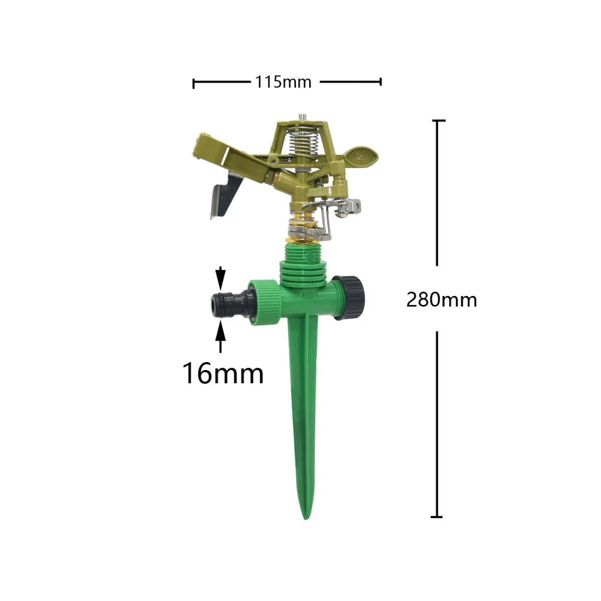 WHWH Pulsierender Sprinkler mit 360-Grad-Rotation und Erdspieß für die Gartenbewässerung, Grün, 1/2 und 3/4 Zoll Außengewinde - Bild 2