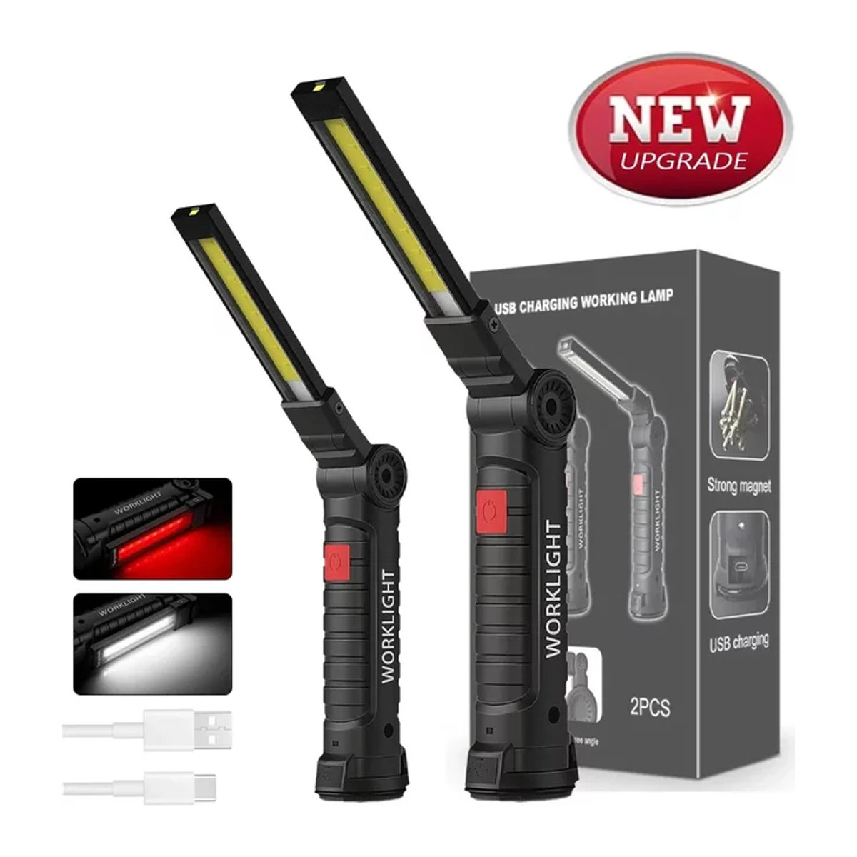 Wiederaufladbare Hochleistungs-LED-Arbeitsleuchte mit 5 Beleuchtungsmodi und magnetischer Powerbank-Funktion inklusive 18650-Akku - Bild 1