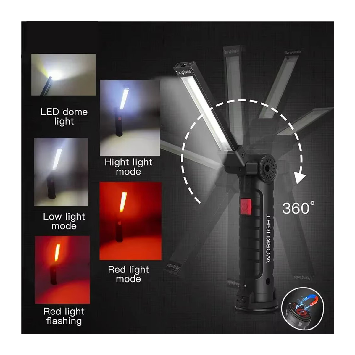 Wiederaufladbare Hochleistungs-LED-Arbeitsleuchte mit 5 Beleuchtungsmodi und magnetischer Powerbank-Funktion inklusive 18650-Akku - Bild 2