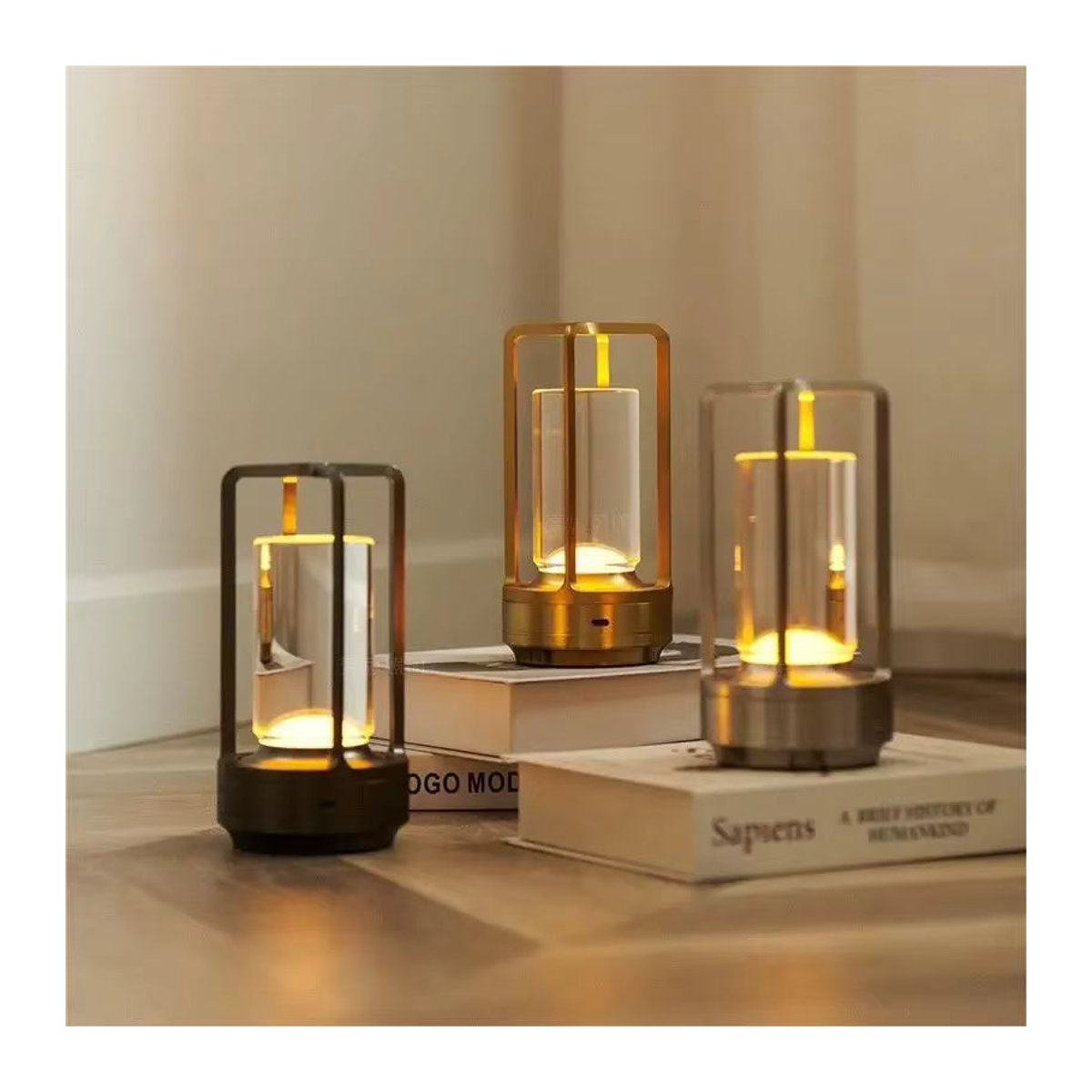 Wiederaufladbare kabellose LED-Tischlampe von ggbingo in Schwarz mit Touch-Sensor und minimalistischem Glas-Design - Bild 2