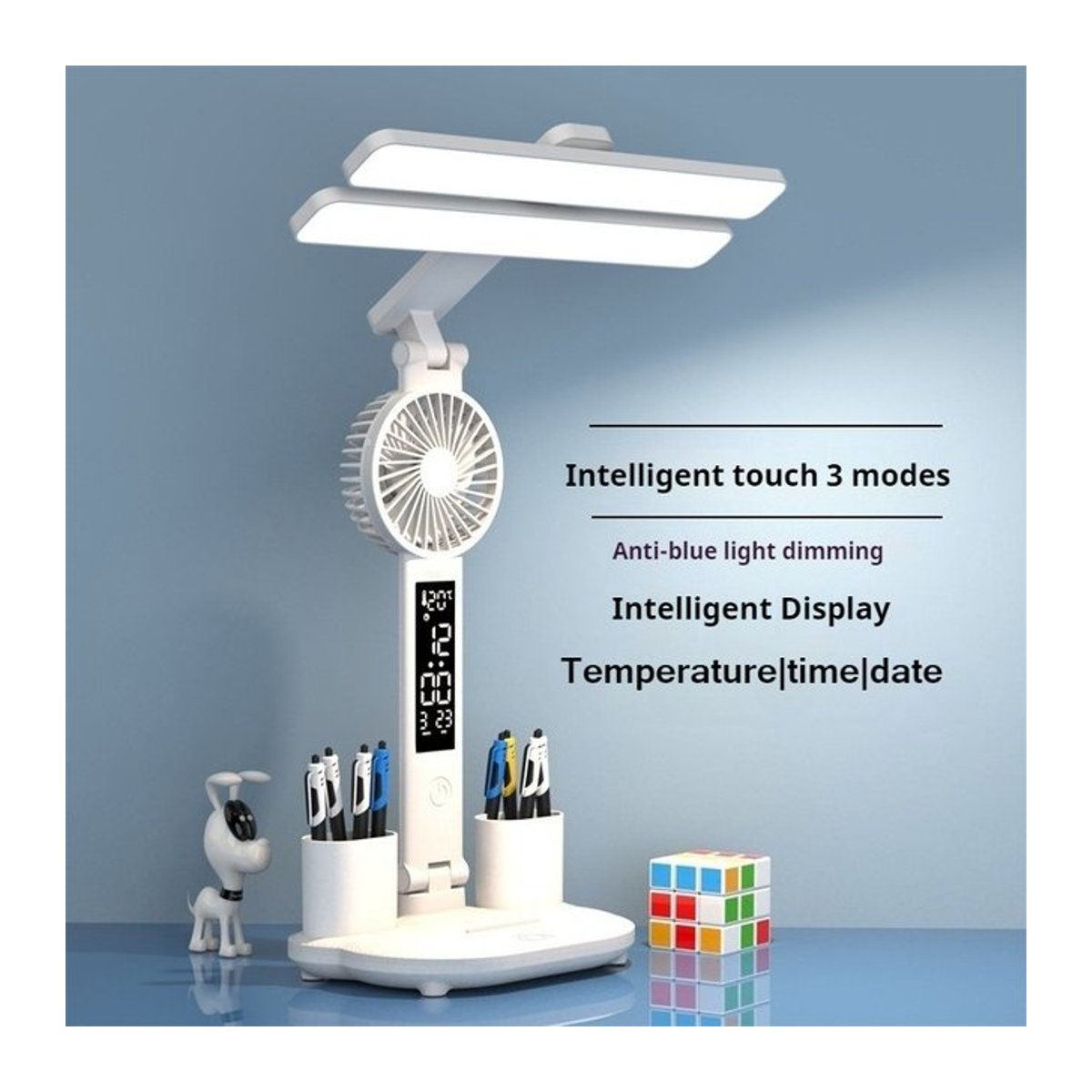 Wiederaufladbare LED Leselampe mit Uhr und Touch-Funktion in Weiß - Bild 1