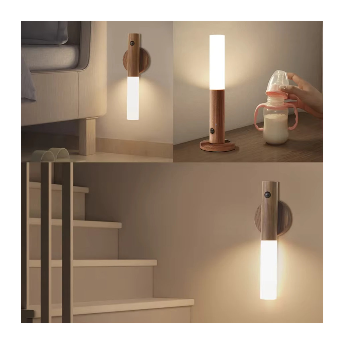 Wiederaufladbare LED Nachtlicht Wandleuchte mit Bewegungsmelder in Holzmaserung Braun im skandinavischen Design von YzzYzz - Bild 4