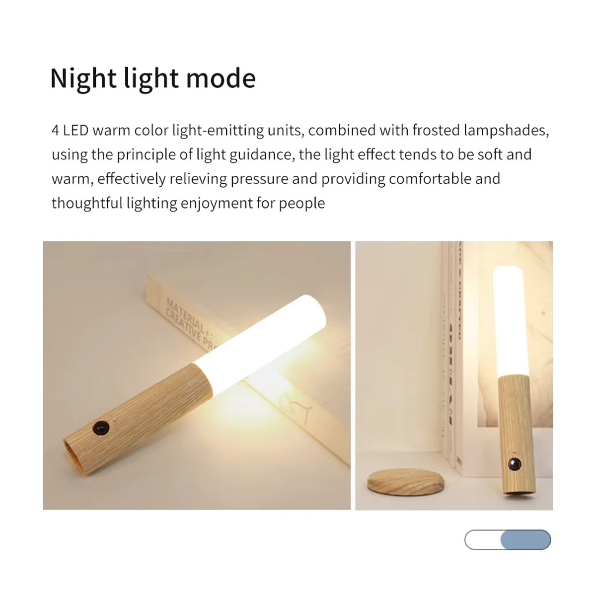 Wiederaufladbare LED Nachtlicht Wandleuchte mit Bewegungsmelder in Holzmaserung Braun im skandinavischen Design von YzzYzz - Bild 6
