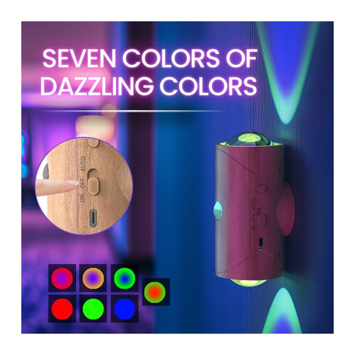 Wiederaufladbare LED Nachtlichter mit Bewegungssensor von aiopp, RGB Gradienten Umgebungslicht, dimmbare Innenlampen in Bunt, minimalistisches Design - Bild 1