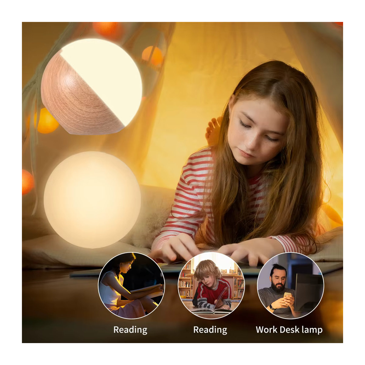 Wiederaufladbare LED-Nachttischlampe mit Fernbedienung und Touch-Funktion in Bunt, minimalistisches Design für Kinder und Schlafzimmer - Bild 2