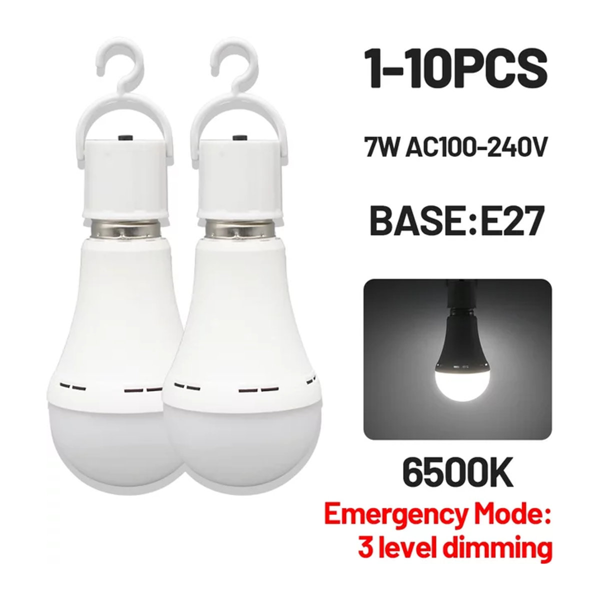 Wiederaufladbare LED Notfalllampe E27 mit 7 W und 1500 mAh für Zuhause und Outdoor - Bild 1