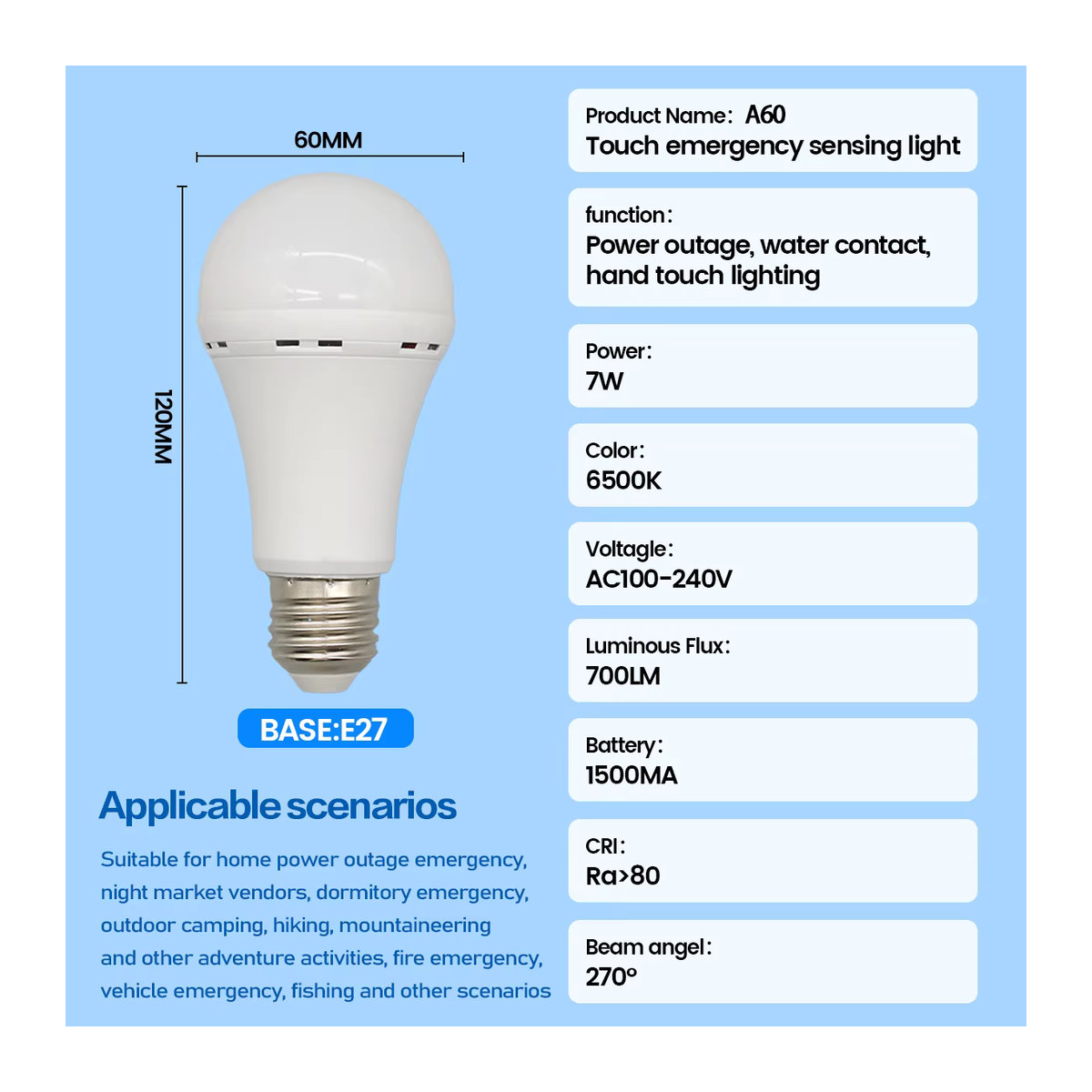 Wiederaufladbare LED Notfalllampe E27 mit 7 W und 1500 mAh für Zuhause und Outdoor - Bild 2