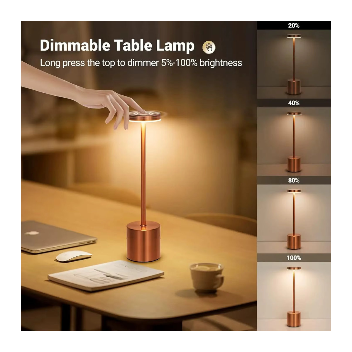 Wiederaufladbare LED-Schreibtischlampe aus Metall im skandinavischen Design, kabellose Touch-Control Tischleuchte in Schwarz - Bild 2