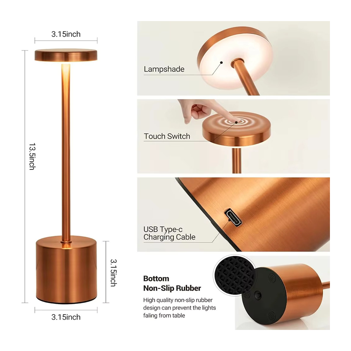 Wiederaufladbare LED-Schreibtischlampe aus Metall im skandinavischen Design, kabellose Touch-Control Tischleuchte in Schwarz - Bild 3