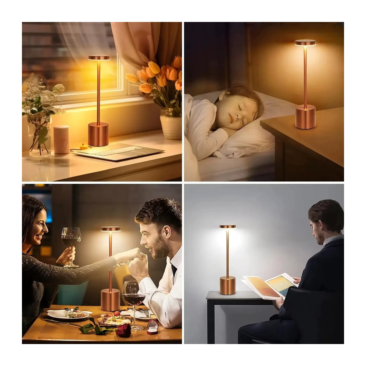 Wiederaufladbare LED-Schreibtischlampe aus Metall im skandinavischen Design, kabellose Touch-Control Tischleuchte in Schwarz - Bild 6