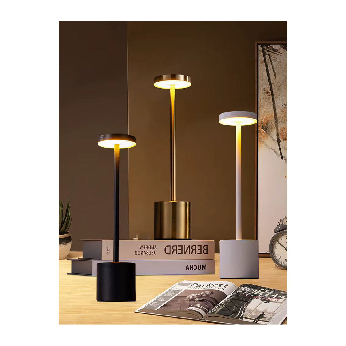 Wiederaufladbare LED-Schreibtischlampe aus Metall im skandinavischen Design, kabellose Touch-Control Tischleuchte in Schwarz - Bild 7