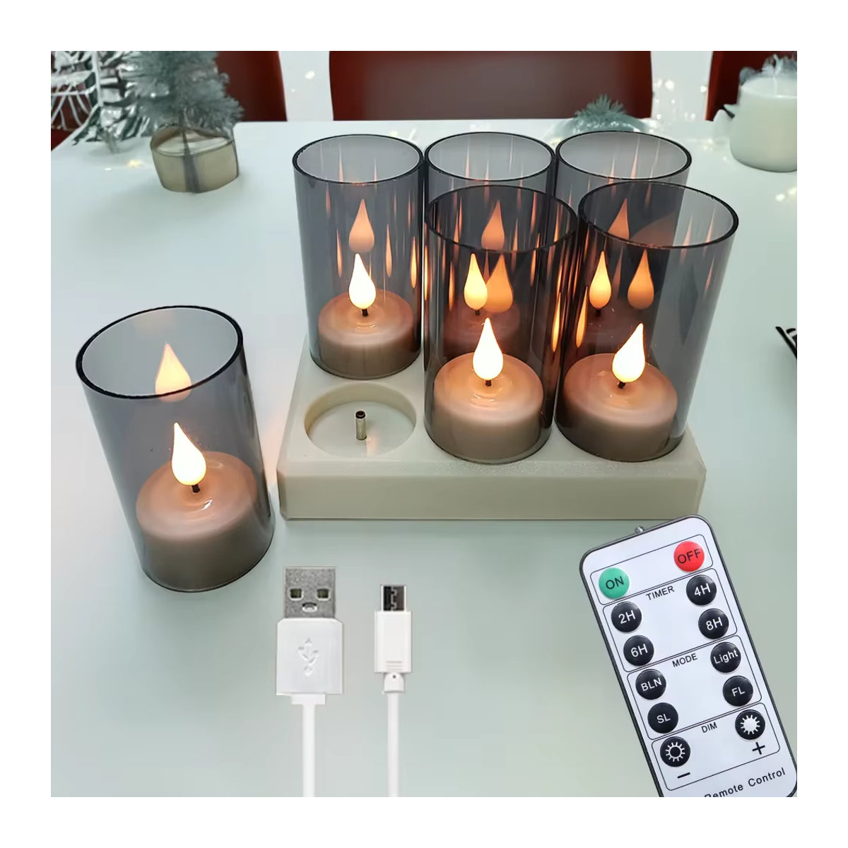 Wiederaufladbare LED Teelichter Set mit Fernbedienung und Timer, Flammenlose Kerzen in Schwarz und Weiß für Hochzeit und Wohnkultur - Bild 2