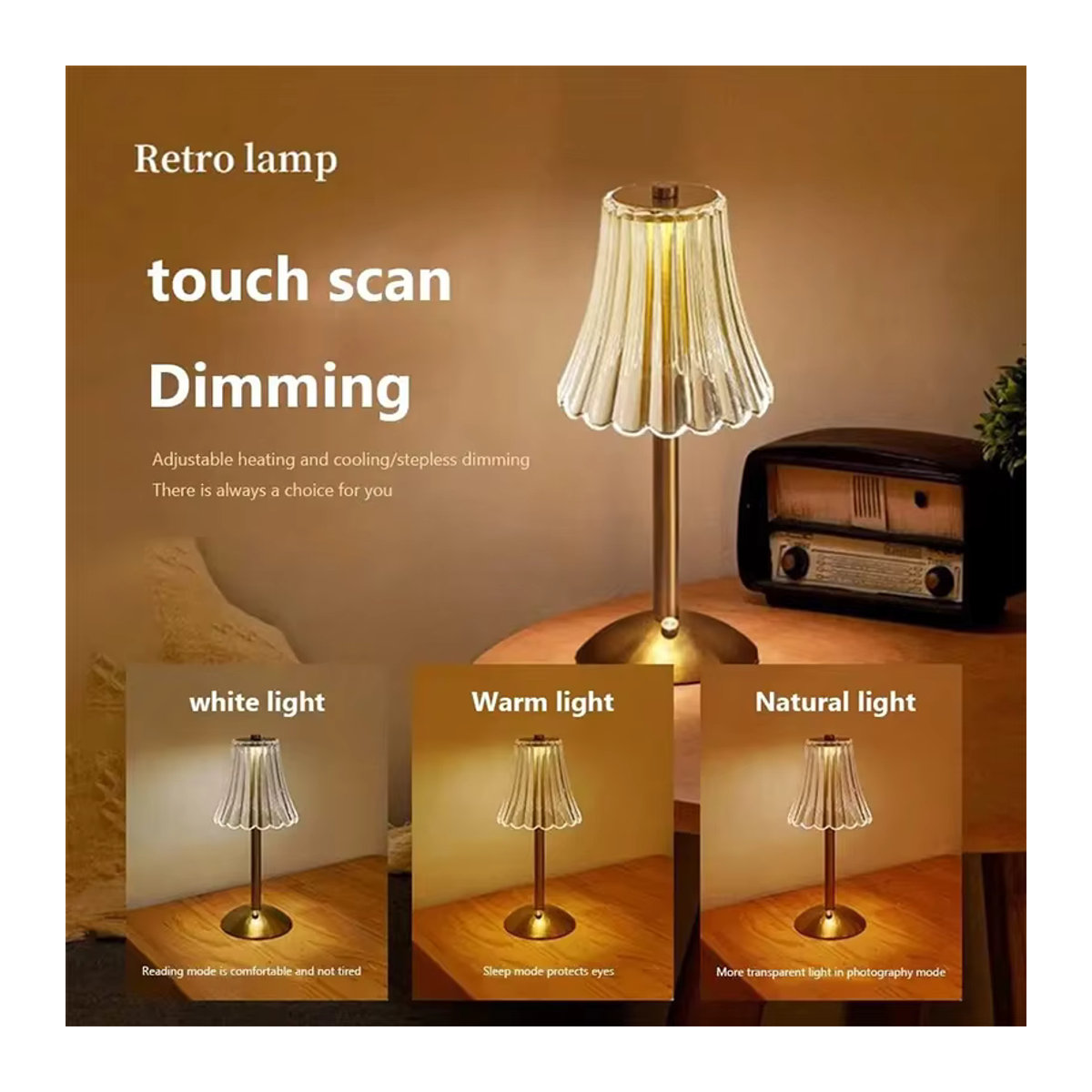 Wiederaufladbare LED Tischlampe aus Glas von lyfs mit Touch-Funktion für Schlafzimmer und Studie als moderne Atmosphäre-Dekoration - Bild 5