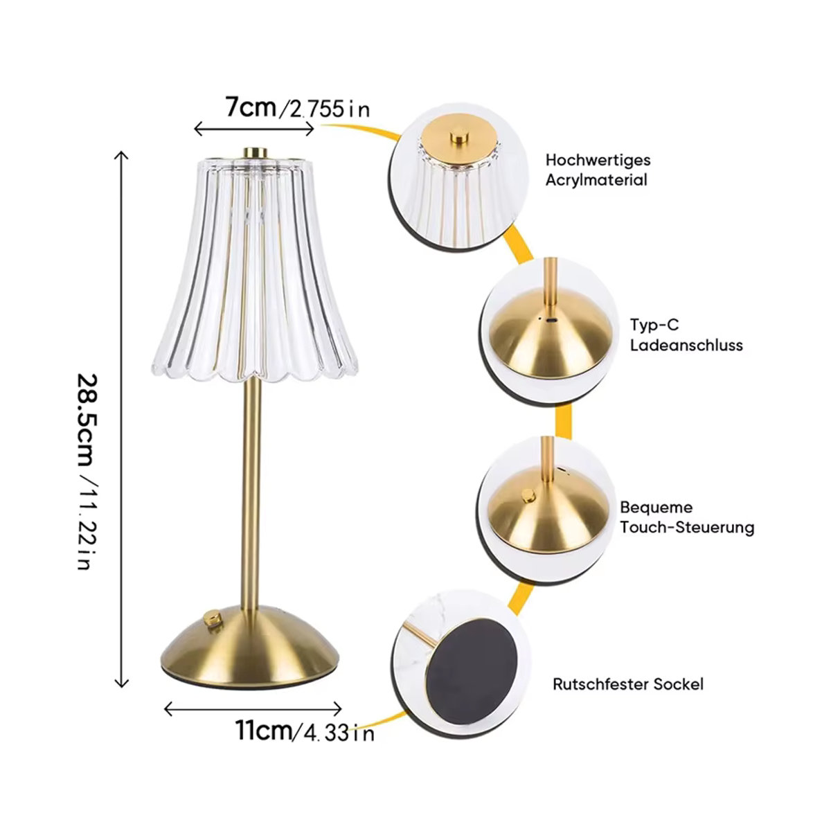 Wiederaufladbare LED Tischlampe aus Glas von lyfs mit Touch-Funktion für Schlafzimmer und Studie als moderne Atmosphäre-Dekoration - Bild 6