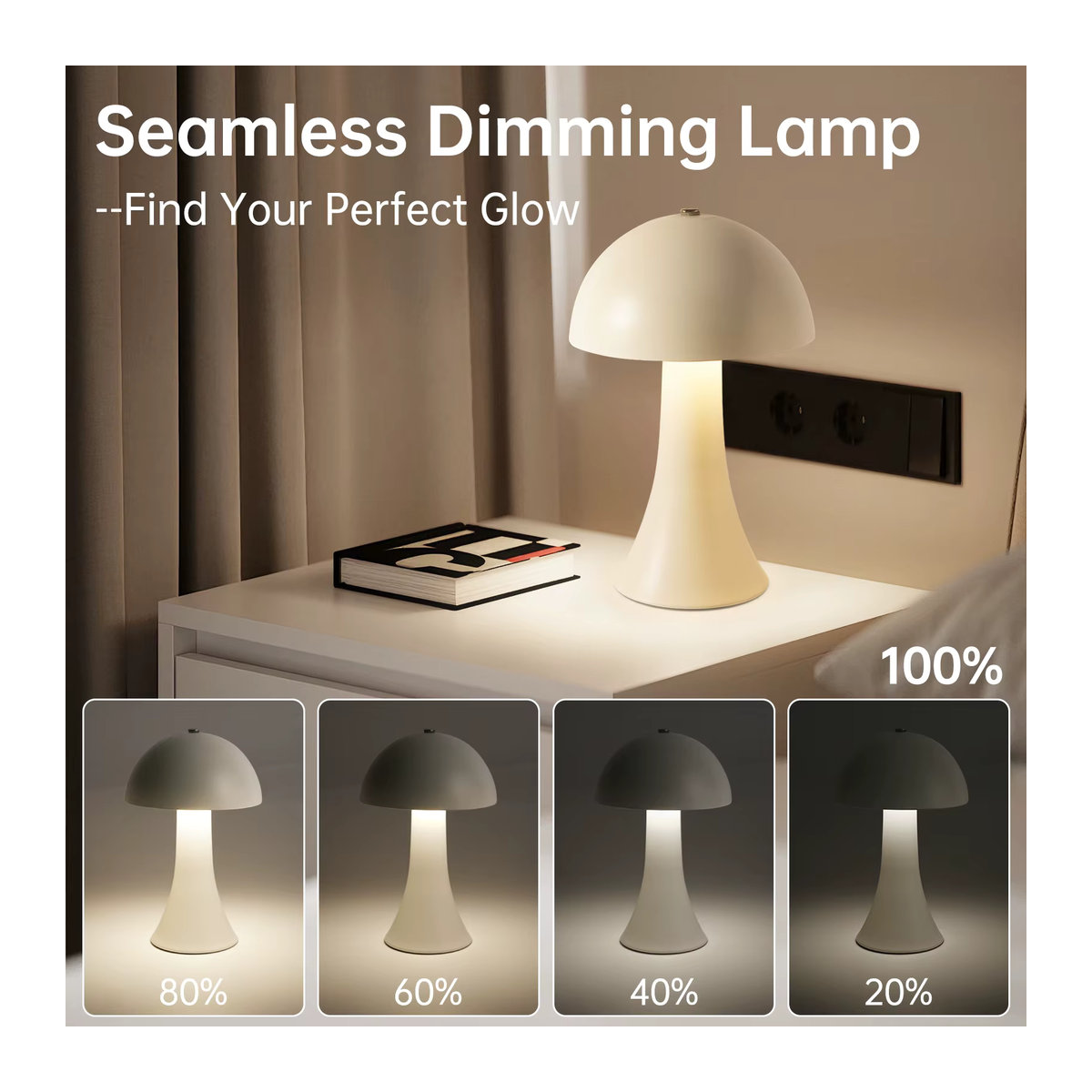Wiederaufladbare LED Tischlampe im Retro-Pilzdesign von ggbingo, Weiß, Metal - Bild 3