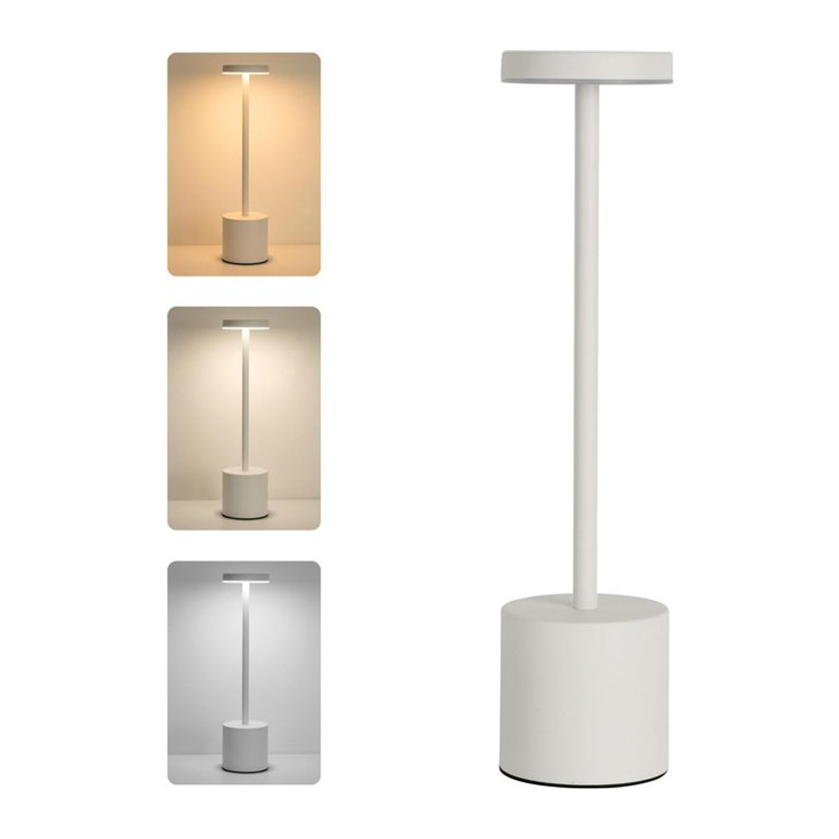 Wiederaufladbare LED Tischlampe mit Touch-Sensor in Weiß für minimalistisches Design im Schlafzimmer oder Restaurant - Bild 1