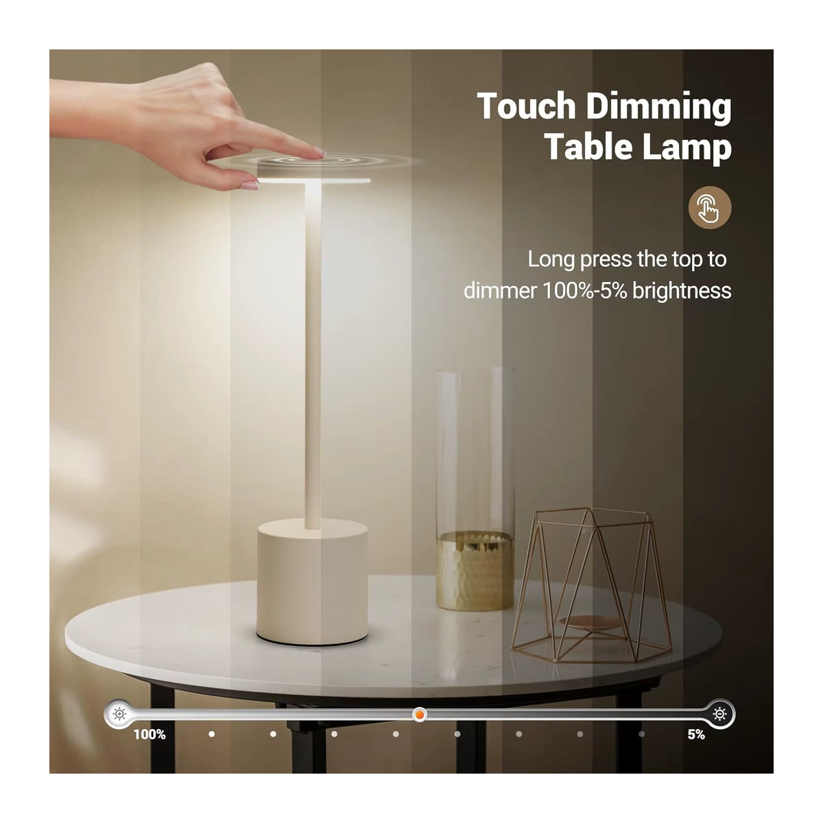 Wiederaufladbare LED Tischlampe mit Touch-Sensor in Weiß für minimalistisches Design im Schlafzimmer oder Restaurant - Bild 2