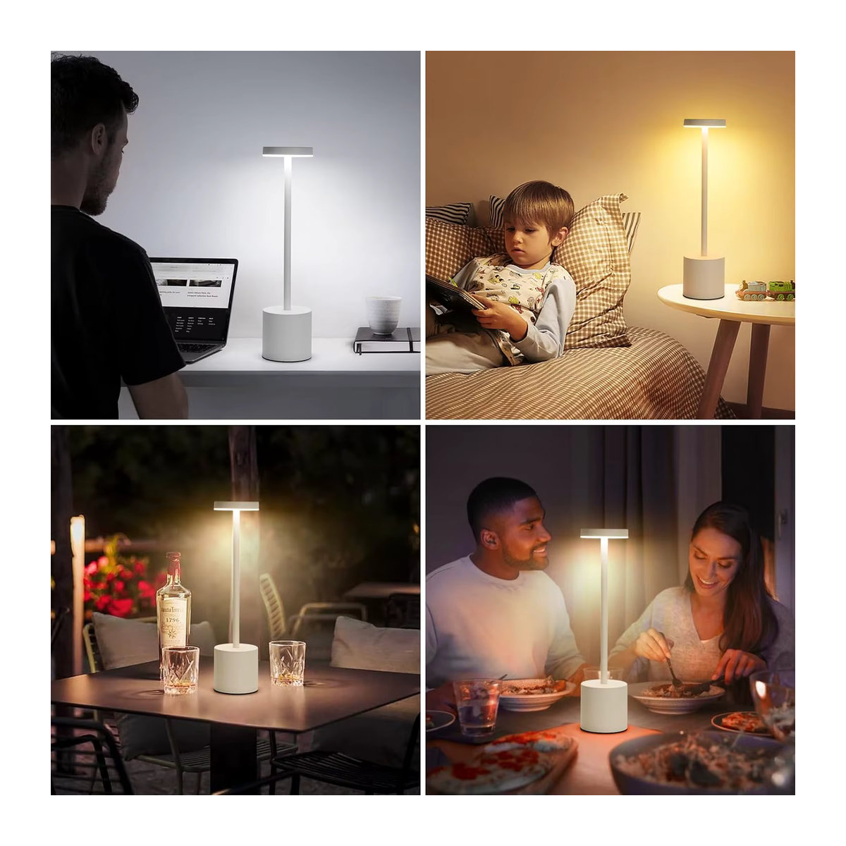 Wiederaufladbare LED Tischlampe mit Touch-Sensor in Weiß für minimalistisches Design im Schlafzimmer oder Restaurant - Bild 6