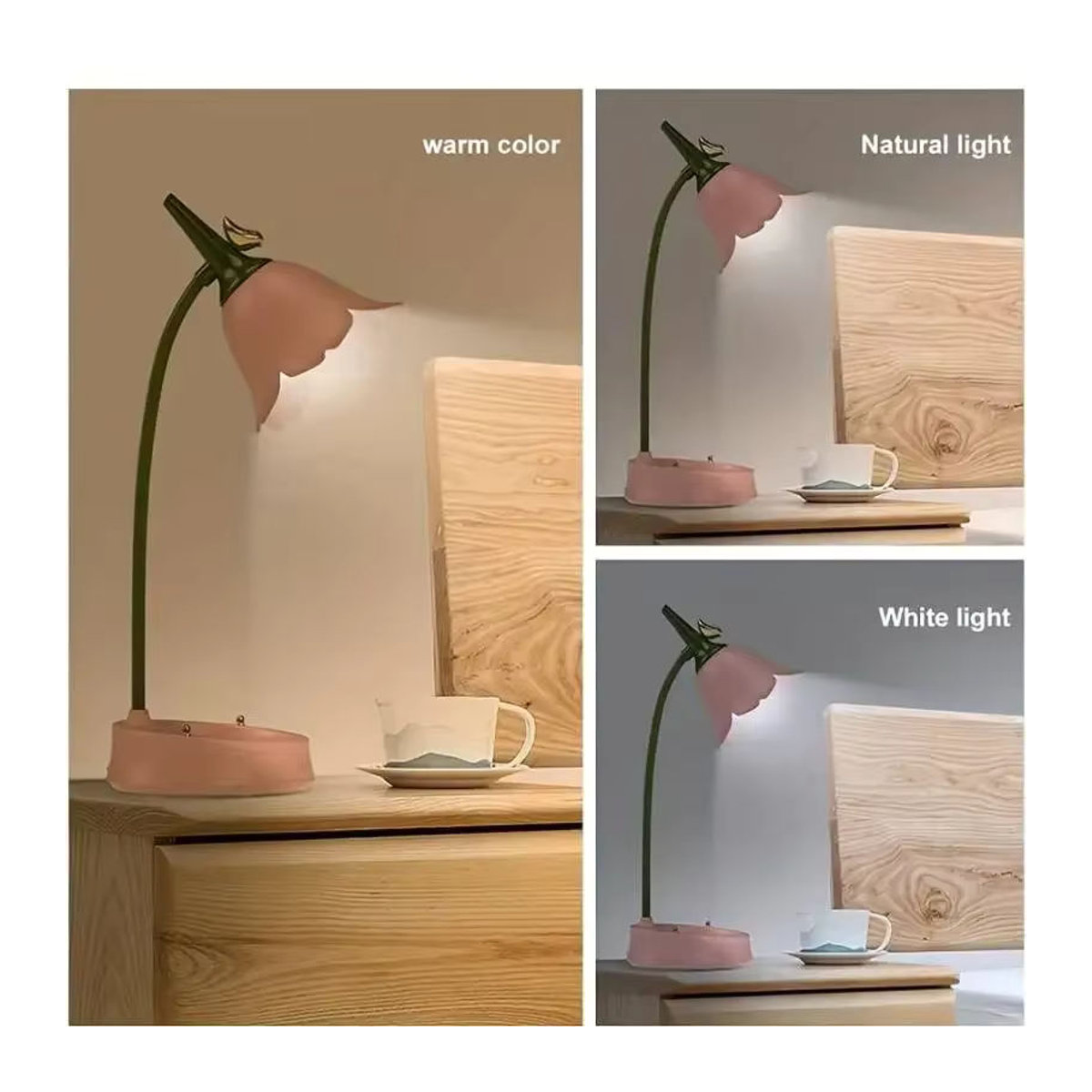 Wiederaufladbare LED-Tischlampe mit USB-Anschluss und 3-stufiger Touch-Dimmung in Rosa und Bunt - Bild 5